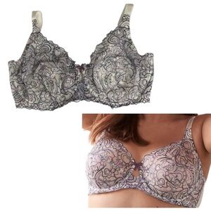 Deesse Lingerie Unlined Lace Bra Femme Couture Cream & Purple Size 42H